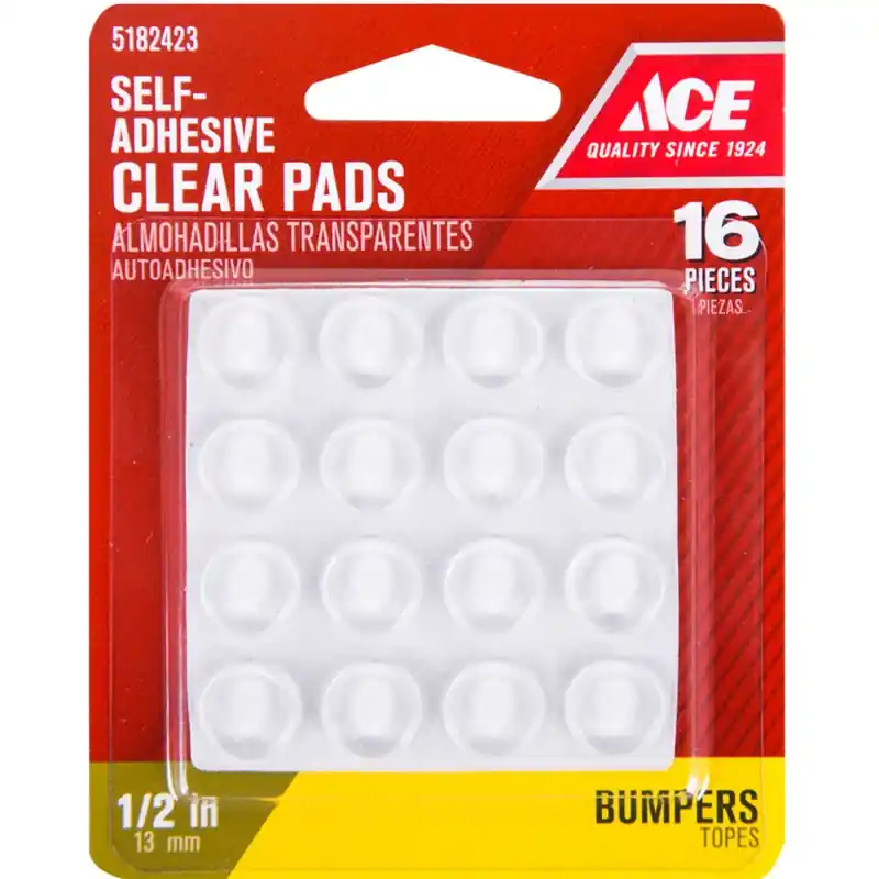 Ace Vinyl Protective Pads Clear Round 1/2 In. W 16 Pk Self Adhesive