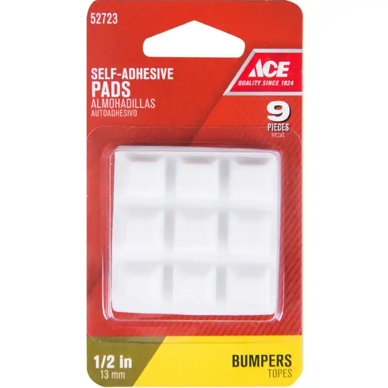 Ace Vinyl Bumper Pads White Square 1/2 In. W X 1/2 In. L 9 Pk Self Adhesive