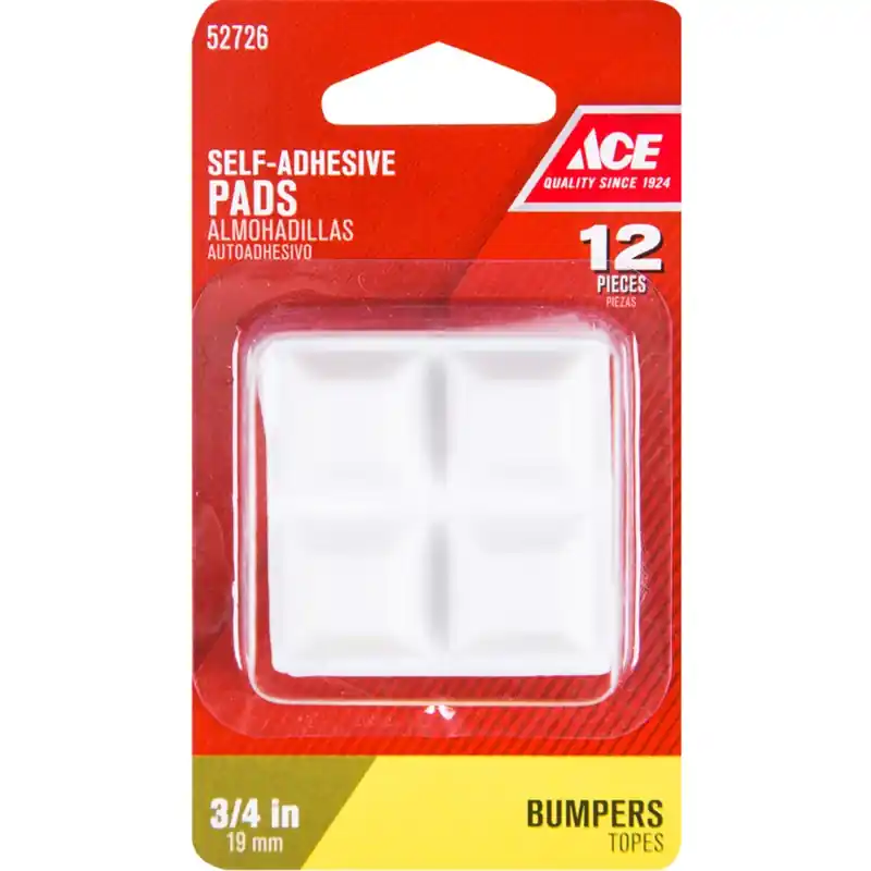 Ace Vinyl Bumper Pads White Square 3/4 In. W X 3/4 In. L 12 Pk Self Adhesive