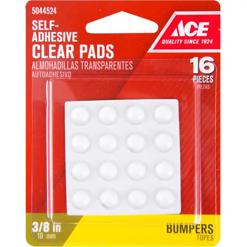 Ace Vinyl Protective Pads Clear Round 3/8 In. W 16 Pk Self Adhesive