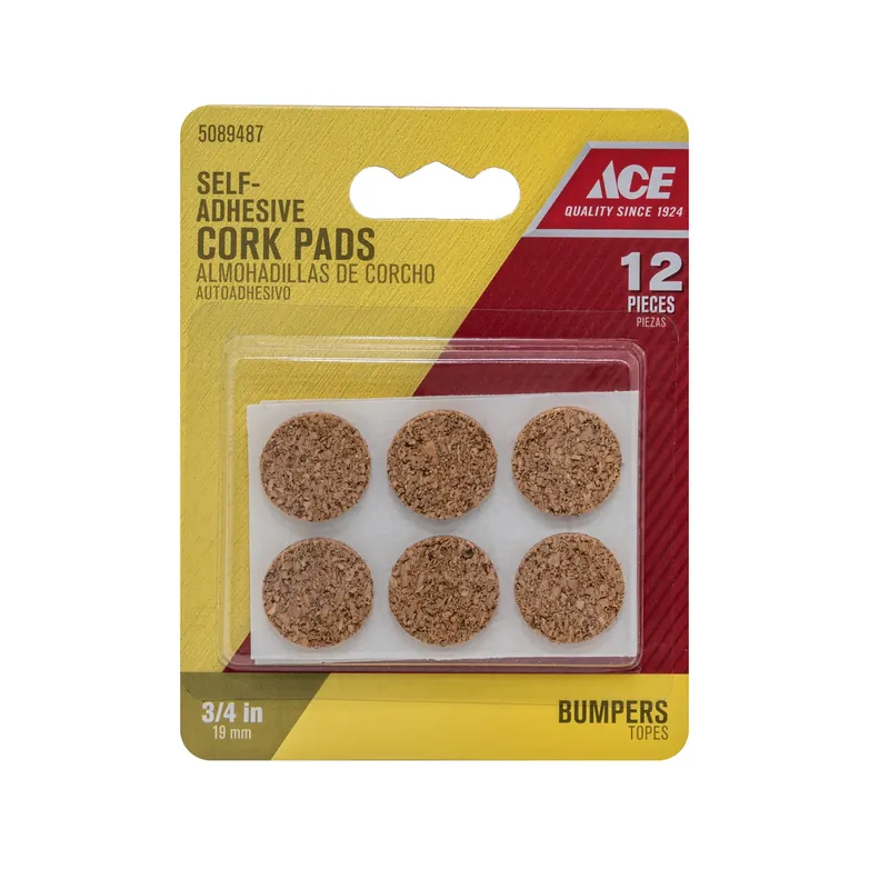 Ace Cork Bumper Pads Brown Round 3/4 In. W 12 Pk Self Adhesive