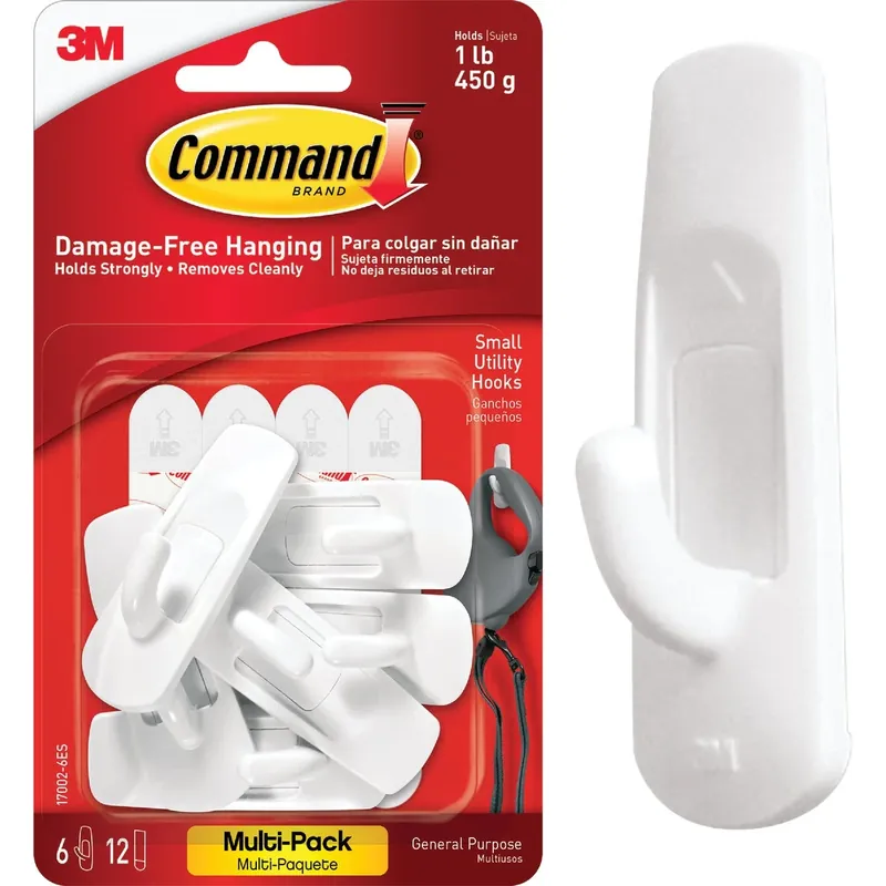3M Command Small Plastic Hook 2.37 In. L 6 Pk