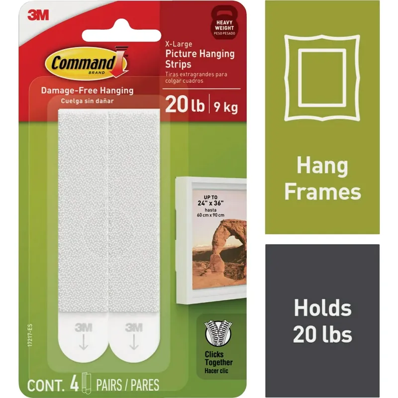 3M Command White Picture Hanging Strips 20 Lb 4 Pair