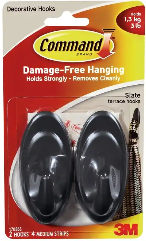 3M Command Medium Plastic Hook 3.25 In. L 2 Pk