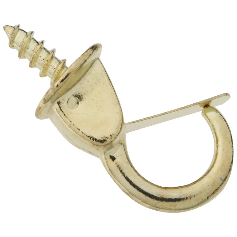 National Hardware Small Bright Brass Gold Steel 7/8 In. L Safety Cup Hook 10 Lb 2 Pk