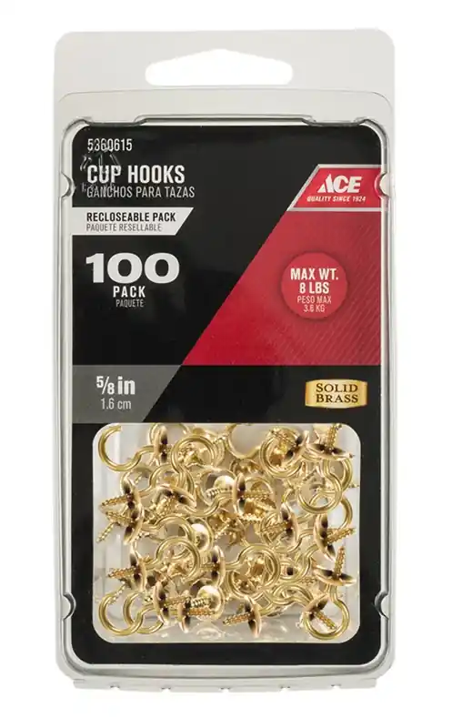 Ace Small Bright Brass Brass 5/8 In. L Cup Hook 8 Lb. 100 Pk