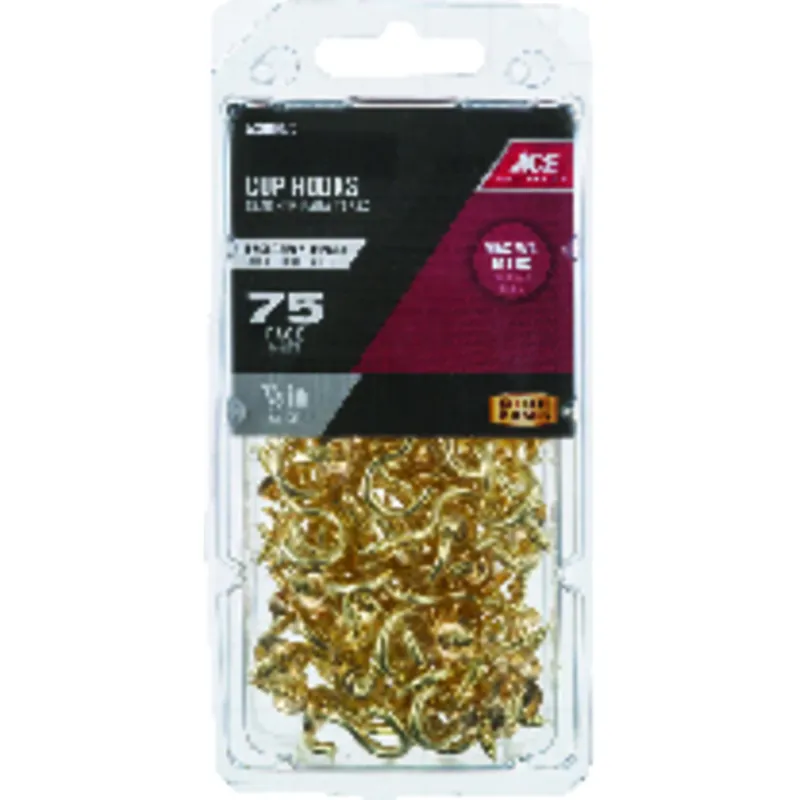 Ace Small Bright Brass Brass 7/8 In. L Cup Hook 10 Lb. 75 Pk