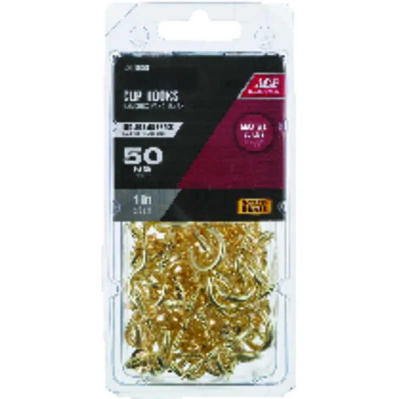 Ace Small Bright Brass Brass 1 In. L Cup Hook 25 Lb. 50 Pk