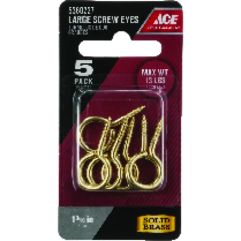 Ace 1/8 In. Dia. X 1-3/16 In. L Polished Brass Screw Eye 13 Lb. 5 Pk