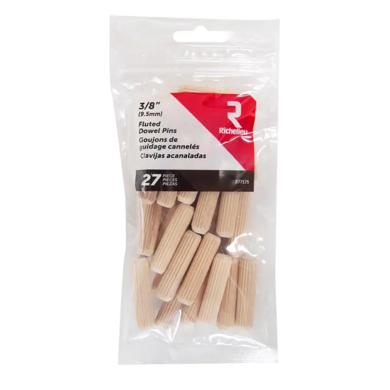 Richelieu Fluted Wood Dowel Pin 3/8 In. D X 1.5 In. L 27 Pk Natural