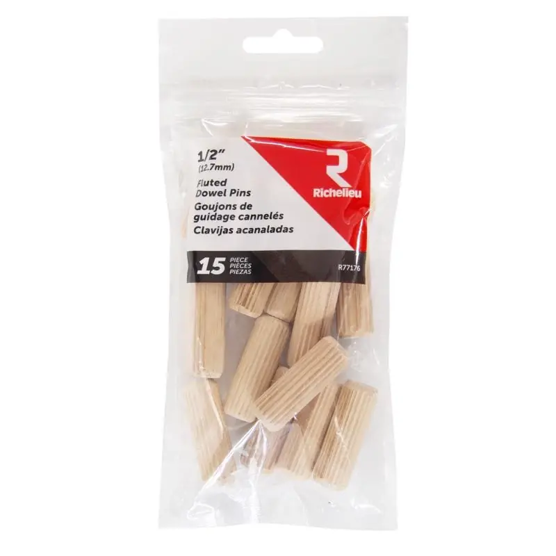 Richelieu Fluted Wood Dowel Pin 1/2 In. D X 1.5 In. L 15 Pk Natural