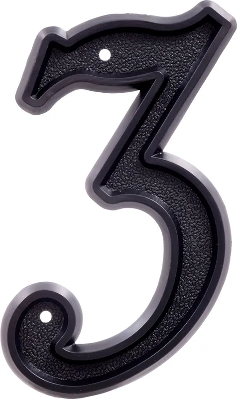 844043 6 In. Matte Black Plastic House Number - 3 - 6 Pieces