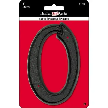 844050 6 In. Matte Black Plastic House Number - 0 - 6 Piece Set