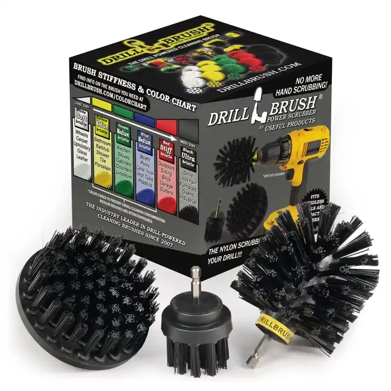 4 In. W Ultra Bristle Metal Handle Drill Brush Set - 3 Pieces