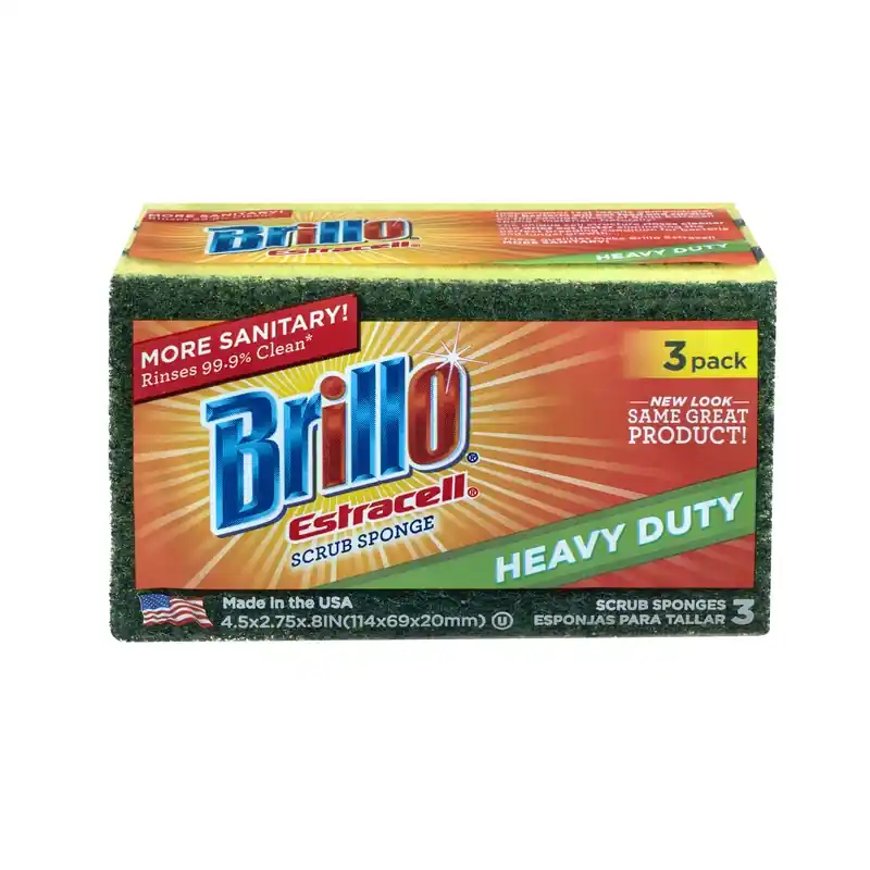 Brillo Estracell Heavy Duty Antibacterial Scrubber Sponge For Kitchen 4.9 In. L 3 Pc