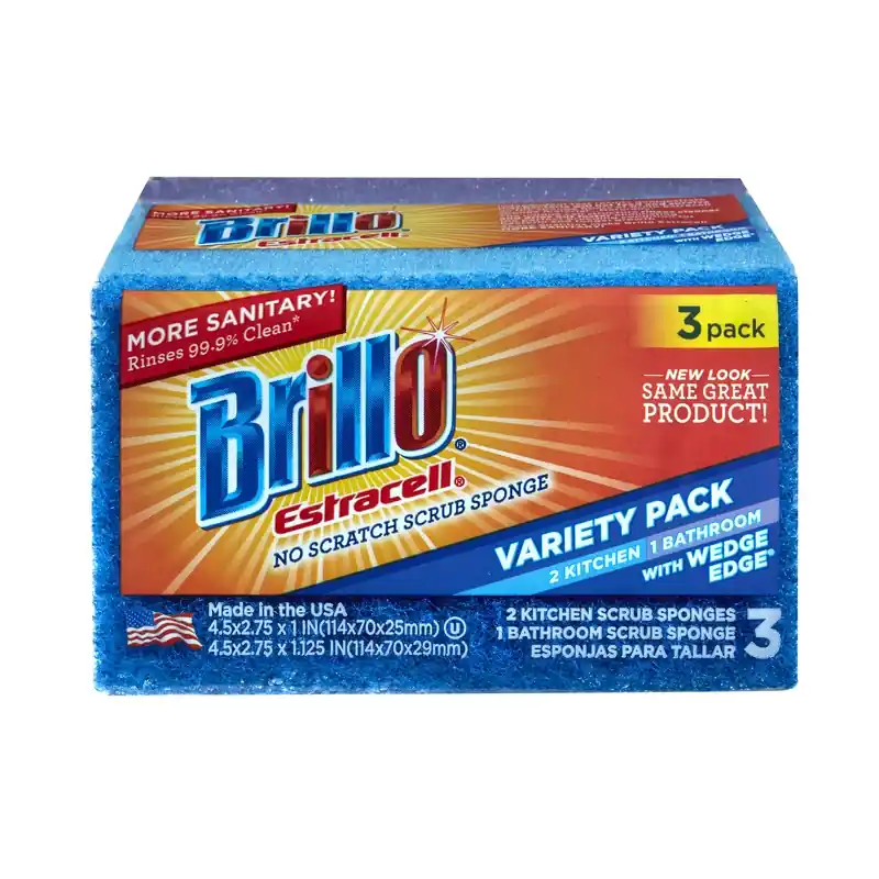 Brillo Estracell Non-Scratch Antibacterial Scrubber Sponge For Kitchen And Bath 4.9 In. L 3 Pc