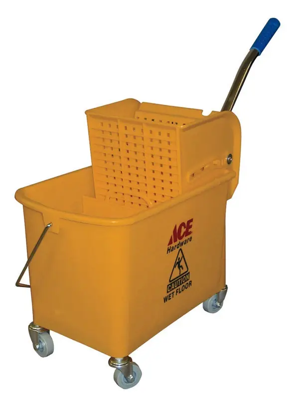 21 Quart Yellow Wheeled Wringer Bucket With Sidepress And Divider Insert