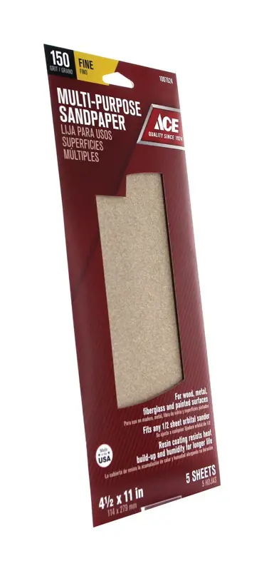 Ace 11 In. L X 4-1/2 In. W 150 Grit Fine Aluminum Oxide Sandpaper 5 Pk