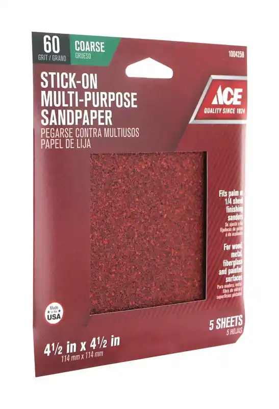 Ace 4-1/2 In. L X 4-1/2 In. W 60 Grit Coarse Aluminum Oxide Sandpaper 5 Pk