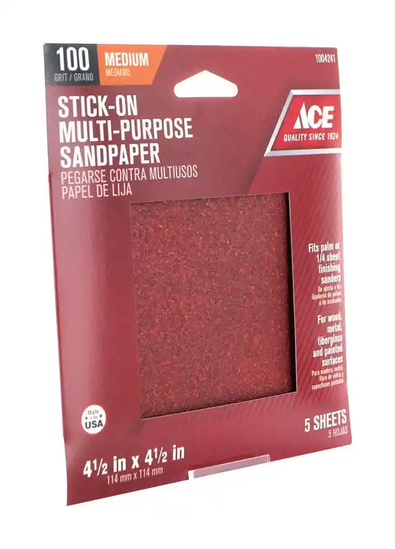 Ace 4-1/2 In. L X 4-1/2 In. W 100 Grit Medium Aluminum Oxide Sandpaper 5 Pk