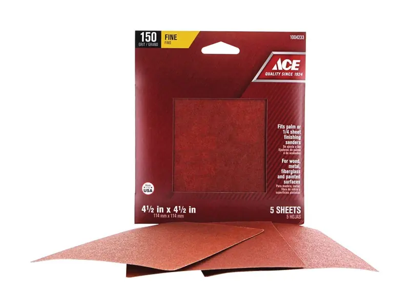 Ace 4-1/2 In. L X 4-1/2 In. W 150 Grit Fine Aluminum Oxide Sandpaper 5 Pk