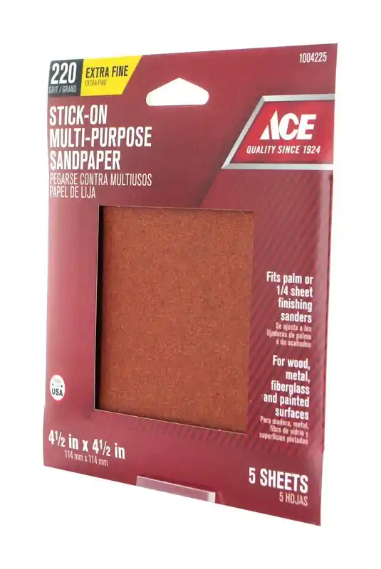 Ace 4-1/2 In. L X 4-1/2 In. W 220 Grit Extra Fine Aluminum Oxide Sandpaper 5 Pk