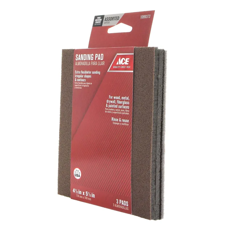 5-1/2 In. L X 4-1/2 In. W X 1/4 In. 60/120/180 Grit Assorted Sanding Sponge
