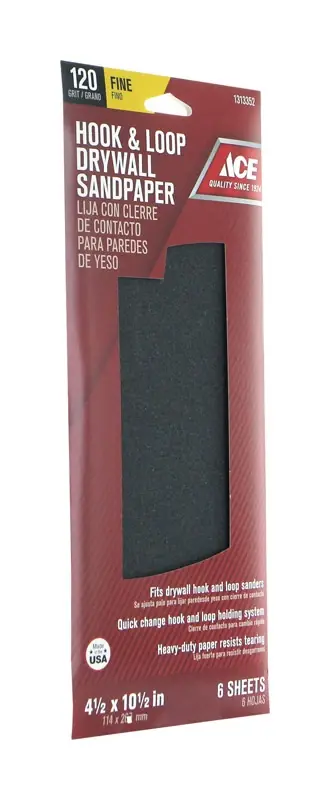 Ace 10-1/2 In. L X 4-1/2 In. W 120 Grit Extra Fine Silicon Carbide Drywall Sanding Sheet 6 Pk