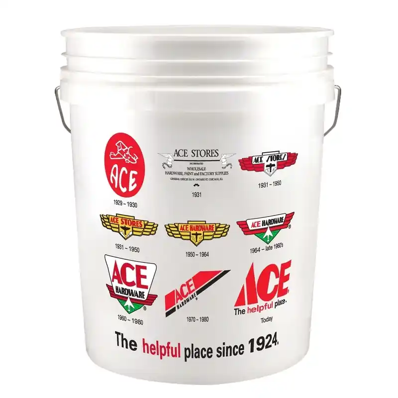 Retro Logo 5 Gallon Bucket - Durable White Plastic Container