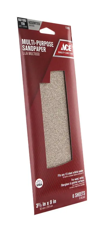 Ace 9 In. L X 3-2/3 In. W Assorted Grit Assorted Aluminum Oxide Sandpaper 6 Pk
