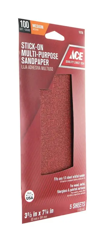 Ace 7-1/4 In. L X 3-2/3 In. W 100 Grit Medium Aluminum Oxide Sandpaper 5 Pk
