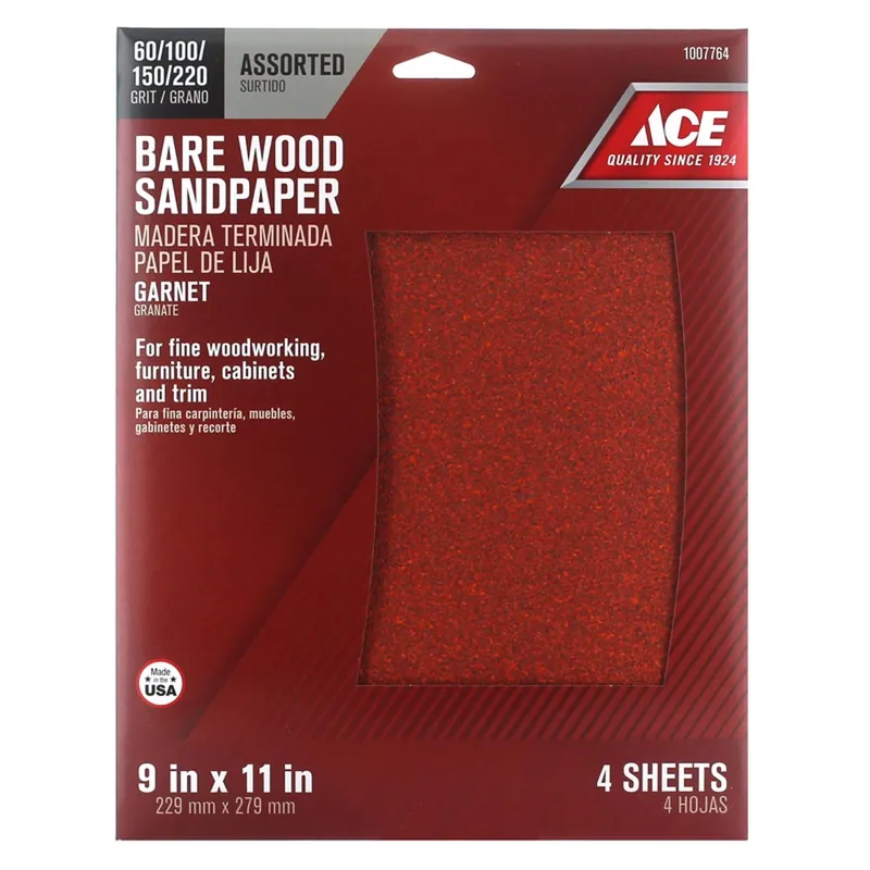 Ace 11 In. L X 9 In. W Assorted Grit Assorted Aluminum Oxide Sandpaper 4 Pk