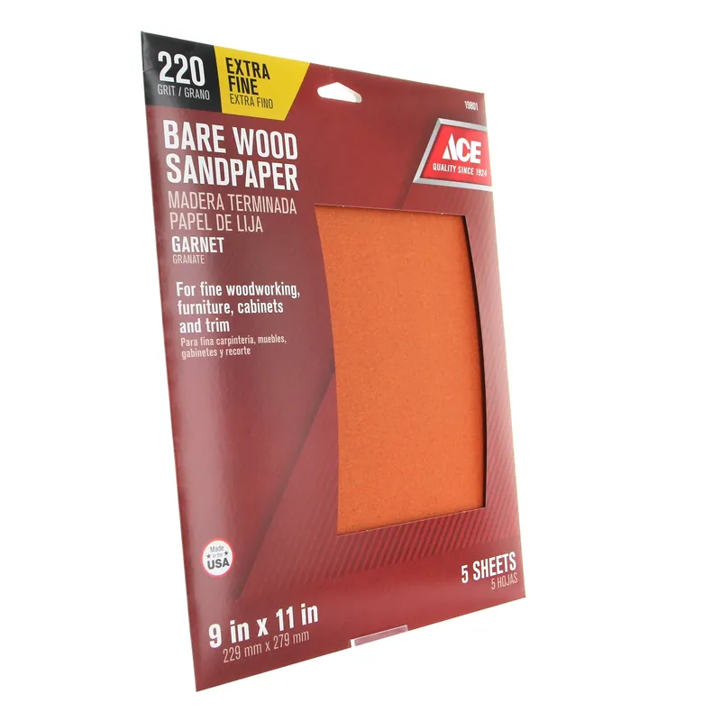 Ace 11 In. L X 9 In. W 220 Grit Extra Fine Aluminum Oxide Sandpaper 5 Pk