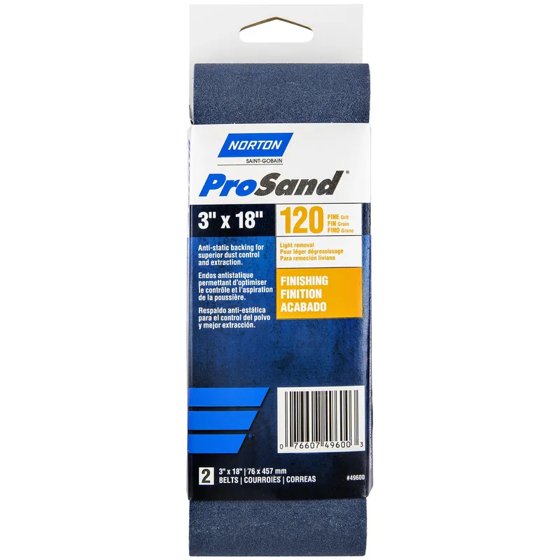 Norton ProSand 18 In. L X 3 In. W Zirconia Alumina Cloth Portable Sanding Belt 120 Grit Medium 2 Pk
