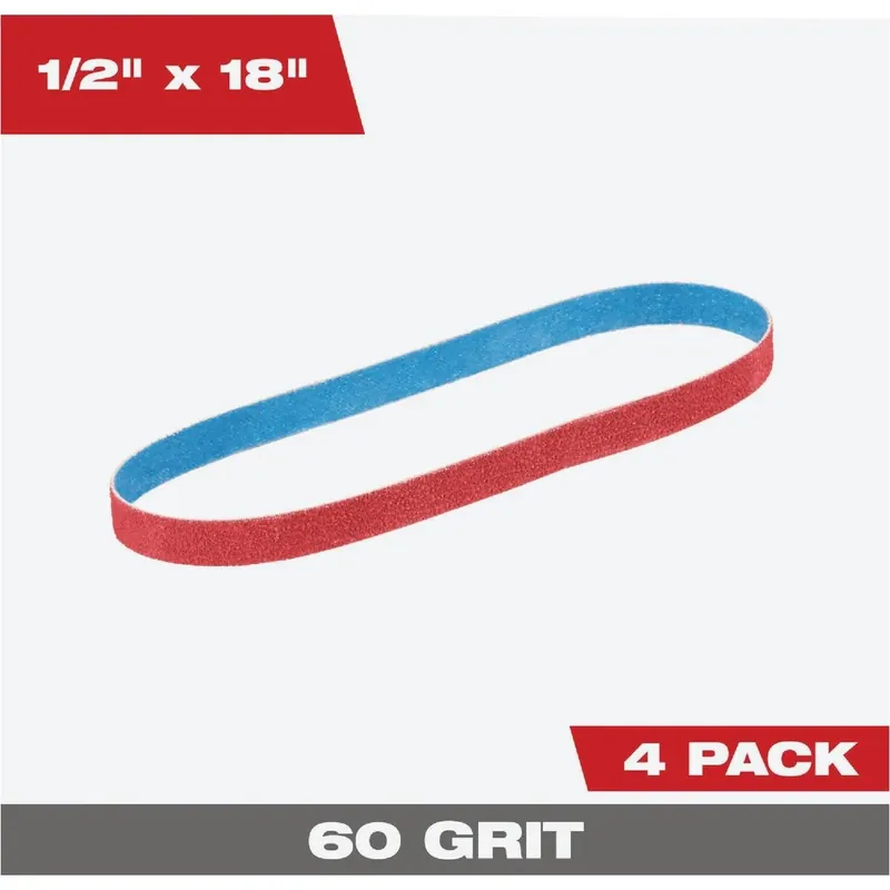 Milwaukee 1/2" X 18" 60‑Grit Bandfile Belt – 4‑Pack