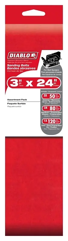 Diablo 24 In. L X 3 In. W Zirconium Abrasive Sanding Belt Assorted Grit Assorted 3 Pk