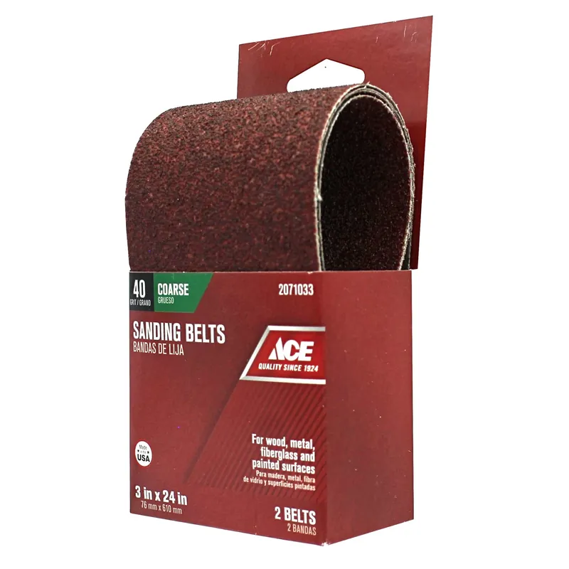 24 In. L X 3 In. W Aluminum Oxide Sanding Belt 40 Grit Extra Coarse 2 Pieces