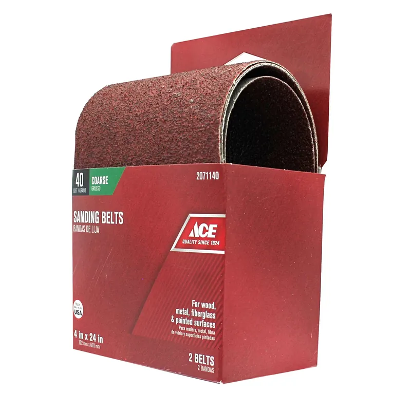 24 In. L X 4 In. W Aluminum Oxide Sanding Belt 40 Grit Extra Coarse 2 Pc