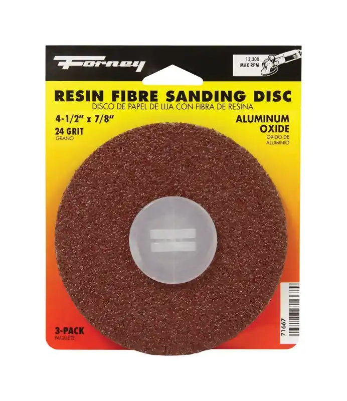 Forney 4.5 In. Aluminum Oxide Adhesive Sanding Disc 24 Grit 3 Pk