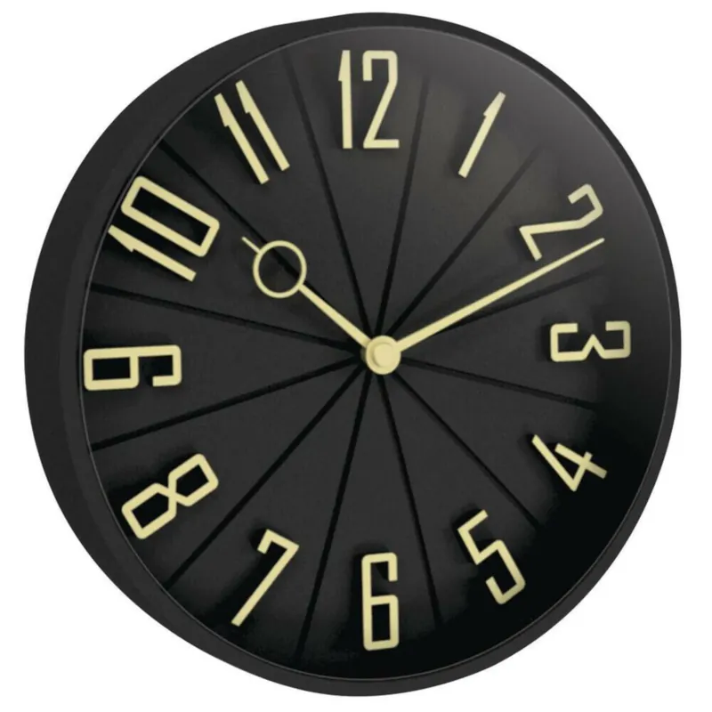 12 In. L X 12 In. W Indoor Modern Analog Wall Clock - Black Glass/plastic