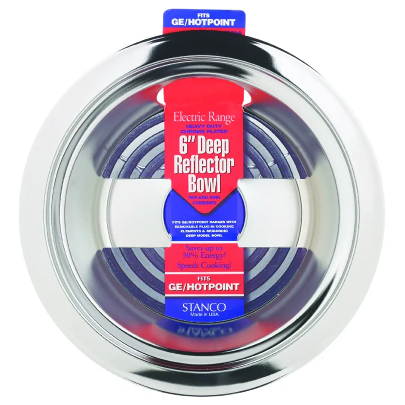 Electric Range Reflector Bowl, Deep Inset, Chrome, 6 In.