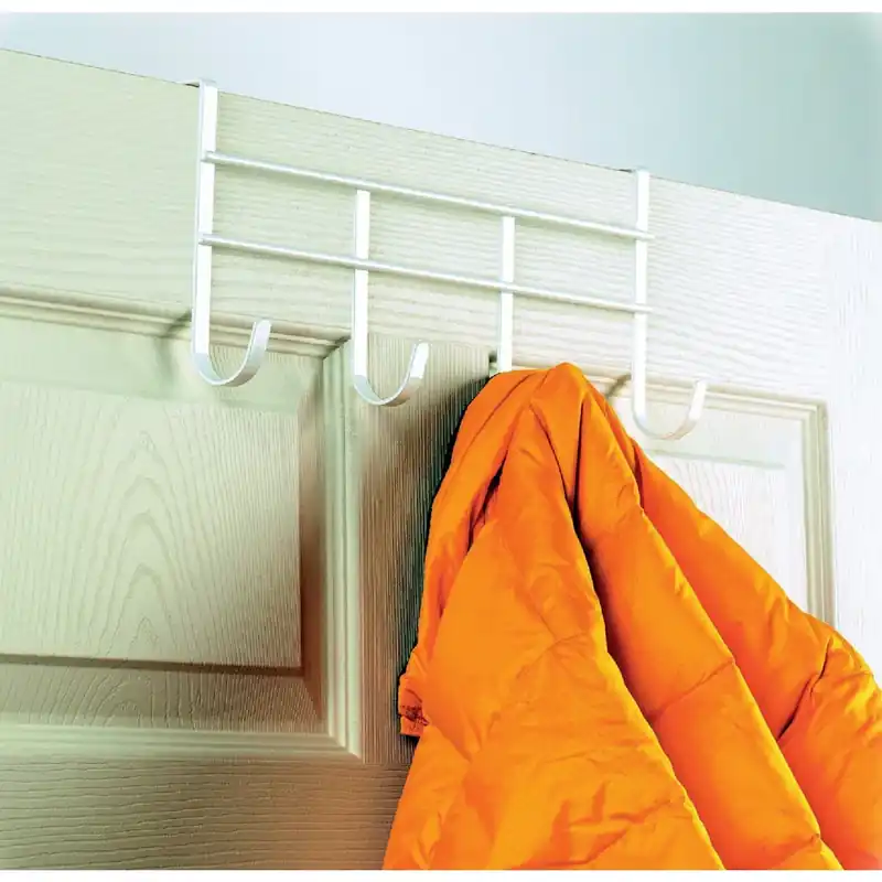 Spectrum 13-3/4 In. L Semi Gloss White Steel Small Over The Door 4-Hook Rack 1 Pk