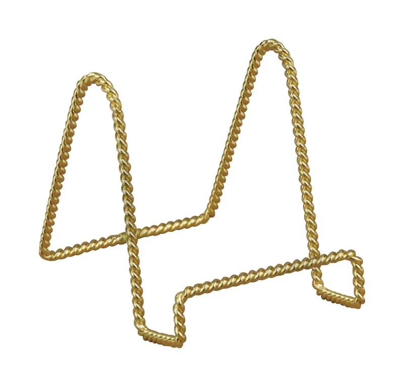 Easel, For Book, Pictures & Plates, Twisted Brass, 3-In.