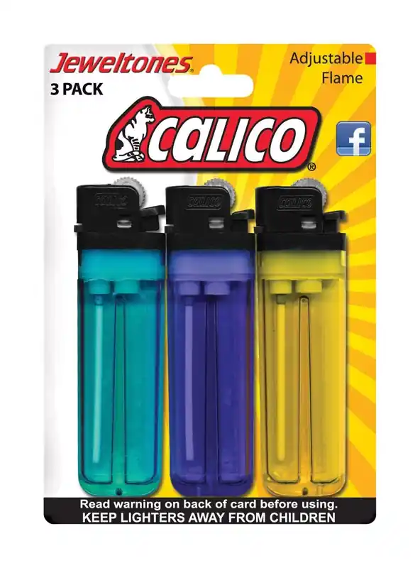 Calico Translucent Disposable Cigarette Lighter 3 Pk