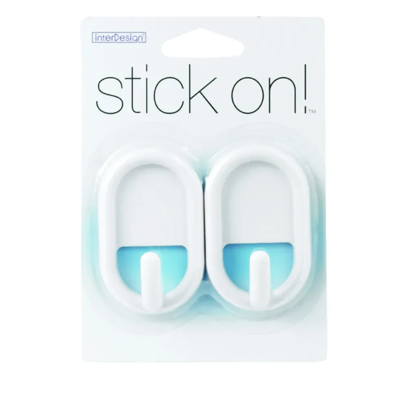 IDesign 3/4 In. L White Plastic Small Stick On Hook 0.2 Lb. Cap. 2 Pk