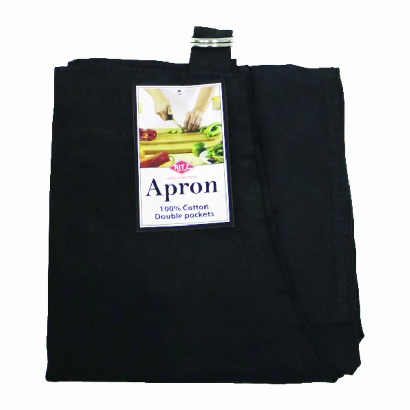 Black Cotton Solid Apron 34x28 With 2 Pockets - One Size Fits All