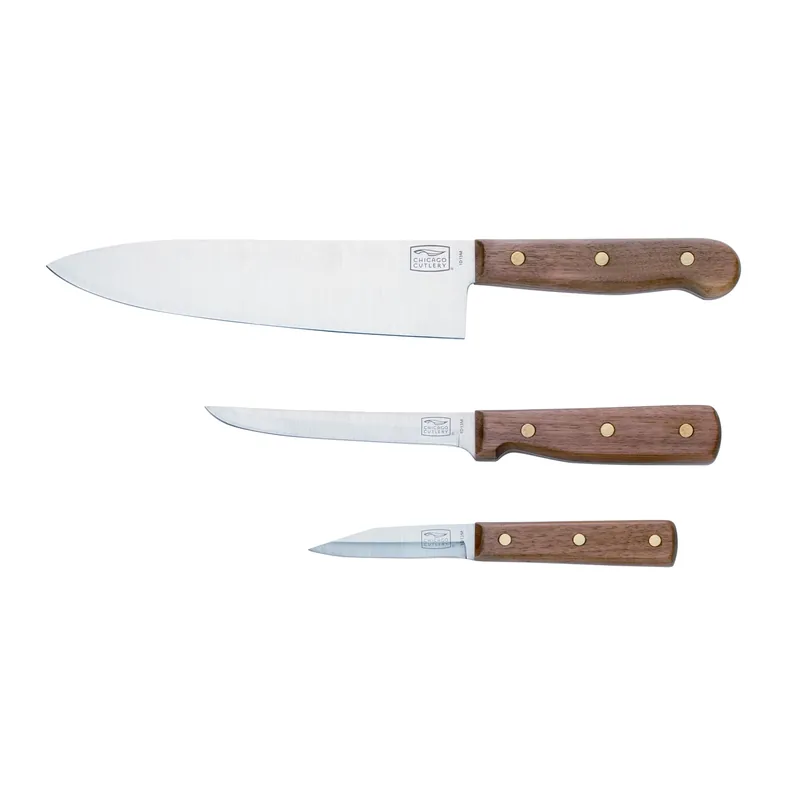 Walnut Tradition Kitchen Knife Set - 3-piece Stainless Steel Set