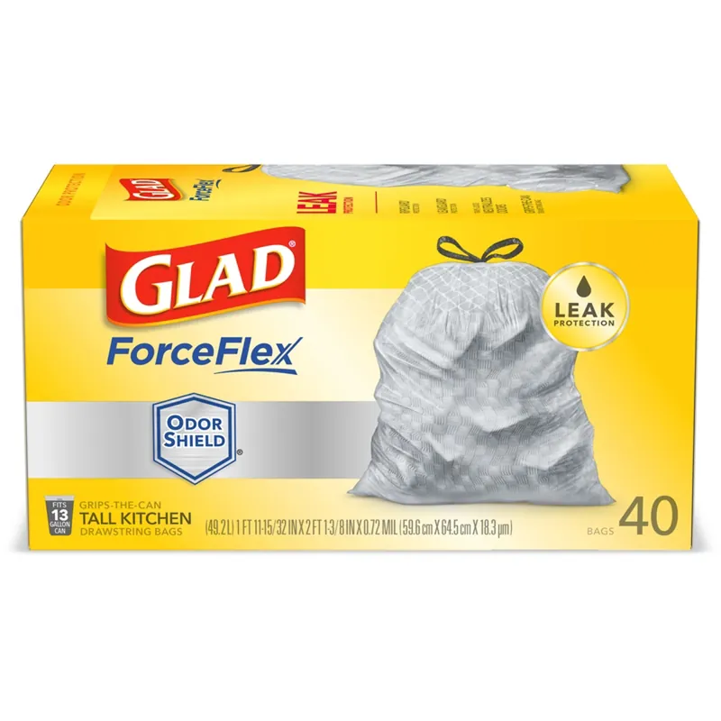 Glad ForceFlex 13 Gal No Scent Tall Kitchen Bags Drawstring 40 Pk