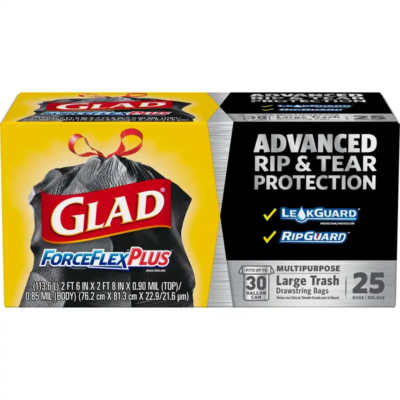 Glad ForceFlex Plus 30 Gal No Scent Trash Bags Drawstring 25 Pk