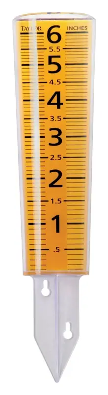 6 In. Capacity Rain Gauge, Yellow Plastic, 12-1/2 In. Overall